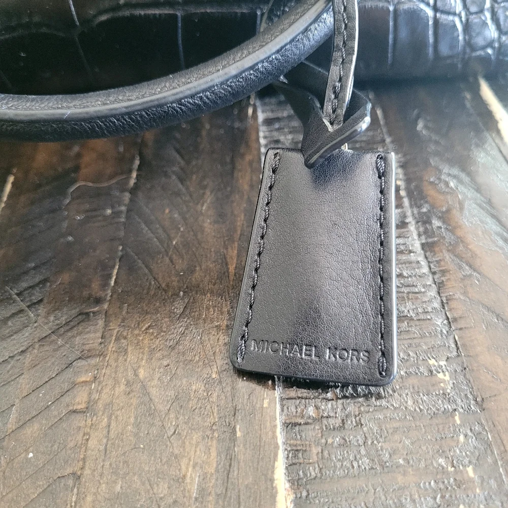 Michael Kors Black Croc Embossed Leather Tote